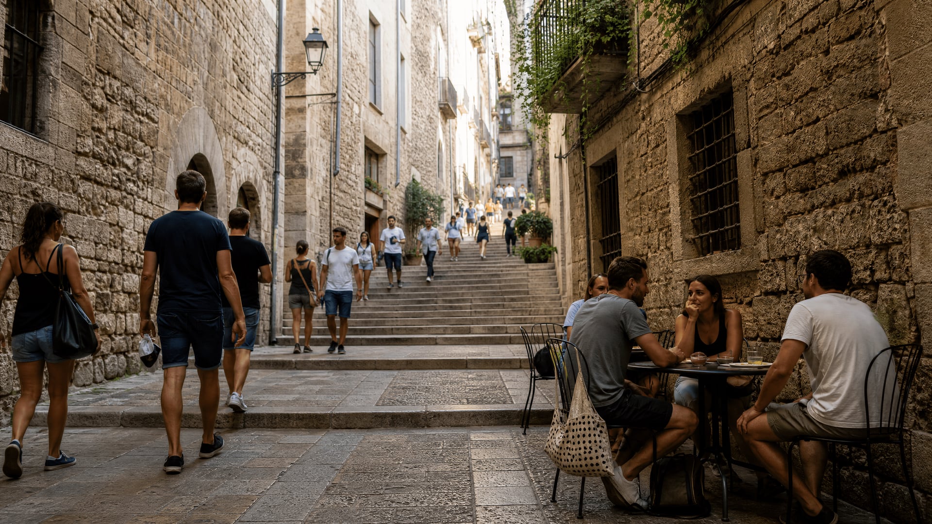 Stone lanes in Girona’s Medieval Quarter beside cannabis club neighborhoods