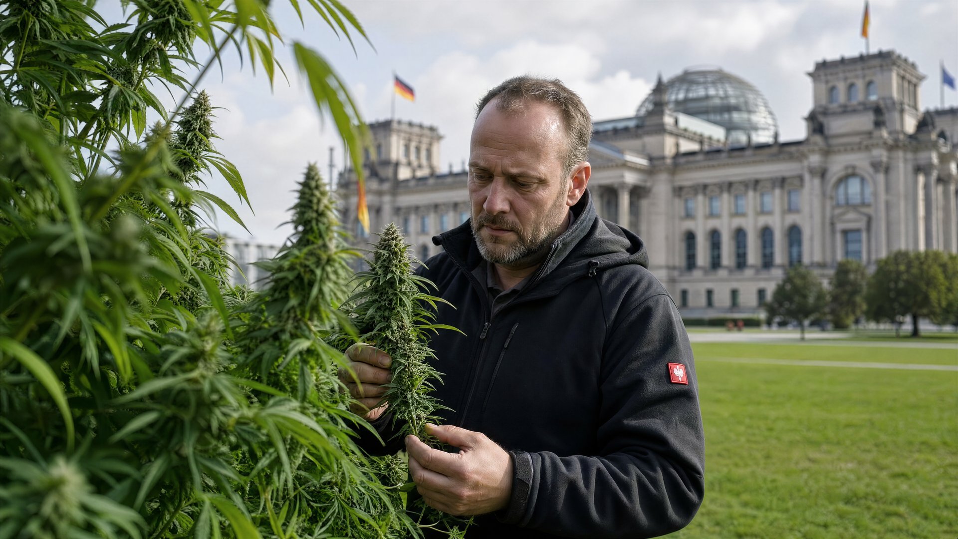 Abstraktes Gerichts- und Regierungsgebäude mit Flächenwidmungsgrenzen und Rechtsdokumenten