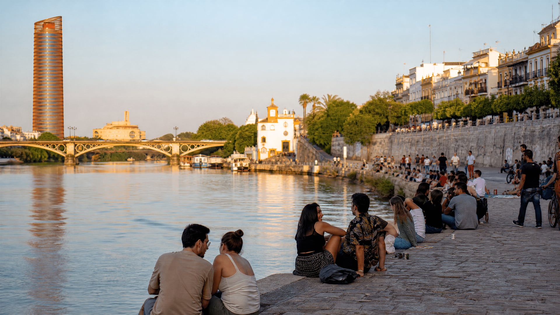 Guadalquivir river views linking Seville districts and nearby cannabis club neighborhoods