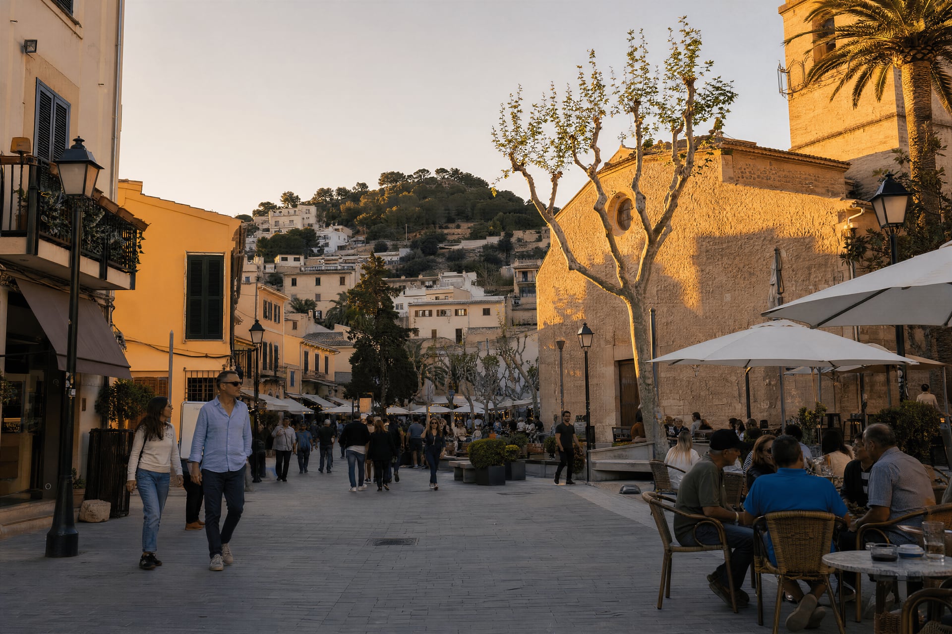 Andratx town center street life with cannabis social club directory context