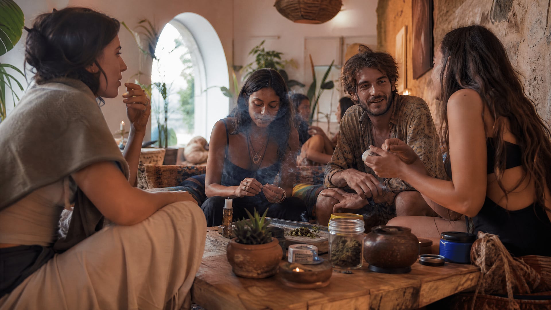 Ibiza town streets near Dalt Vila with cannabis social club atmosphere