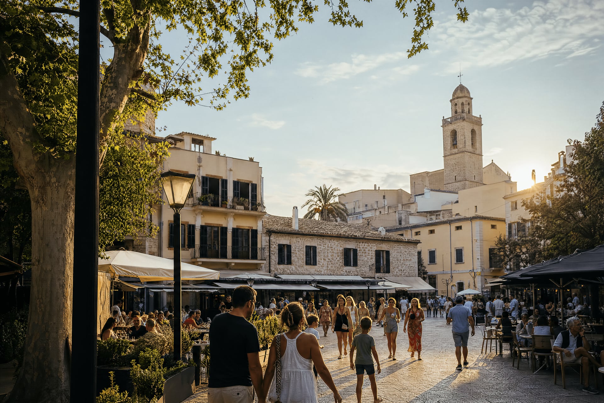 Evening street life in Calvià beside cannabis social club culture
