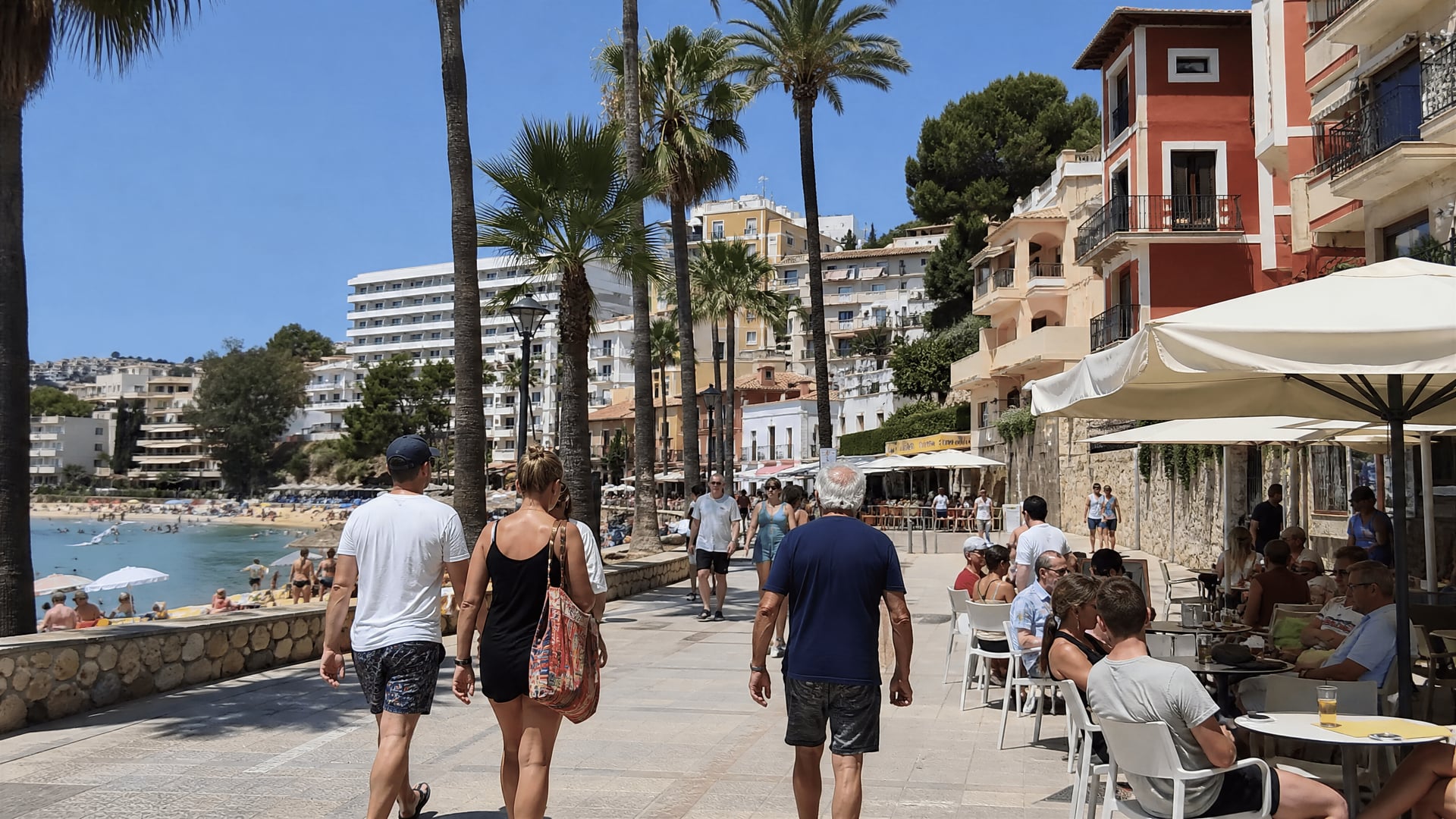 Coastal road near Santa Ponsa with linked neighborhoods and cannabis club context