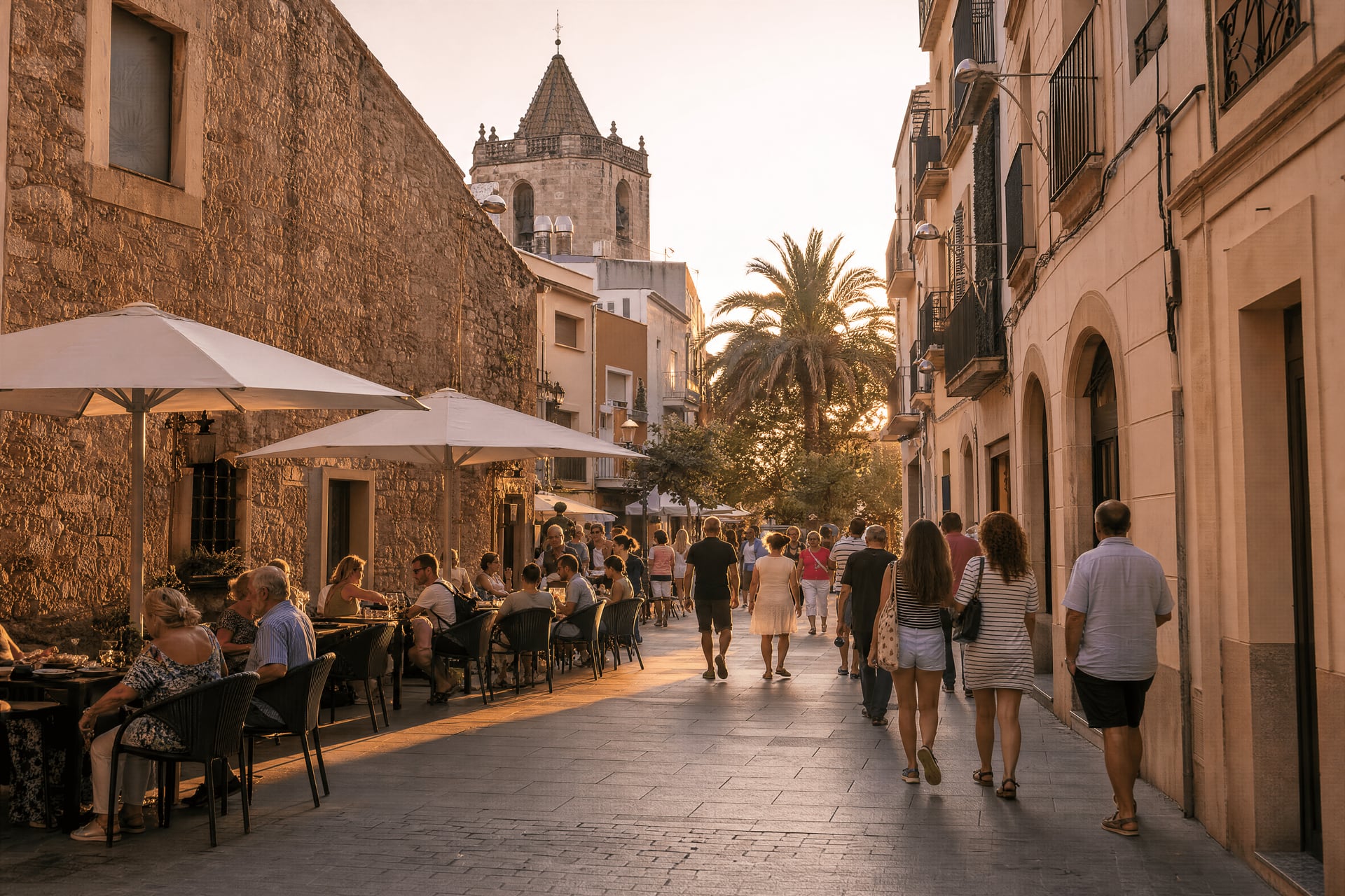 Cambrils old town street life beside cannabis social club neighborhood context