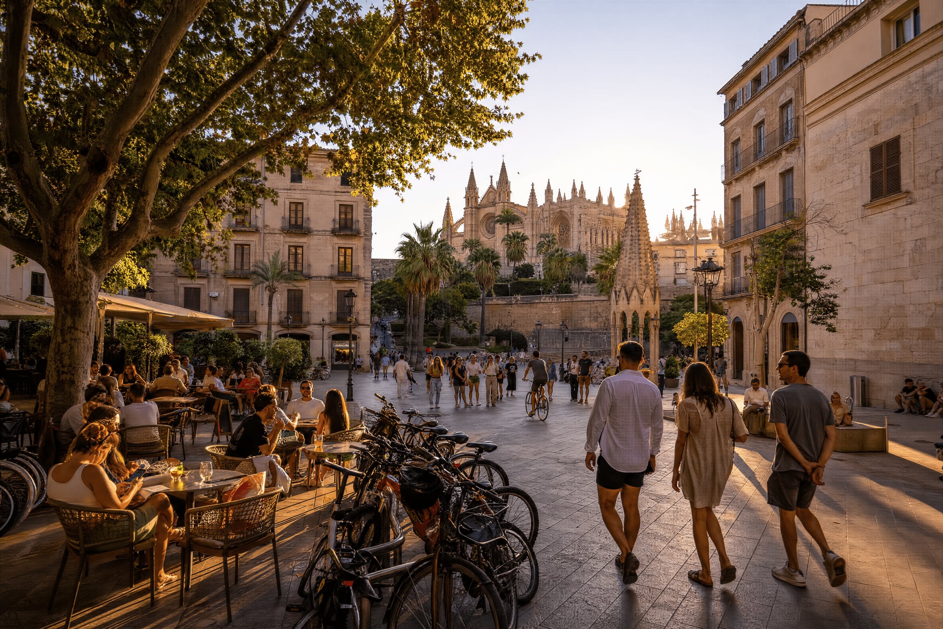 Palma old quarter street life and cannabis social club scene in Balearic Islands