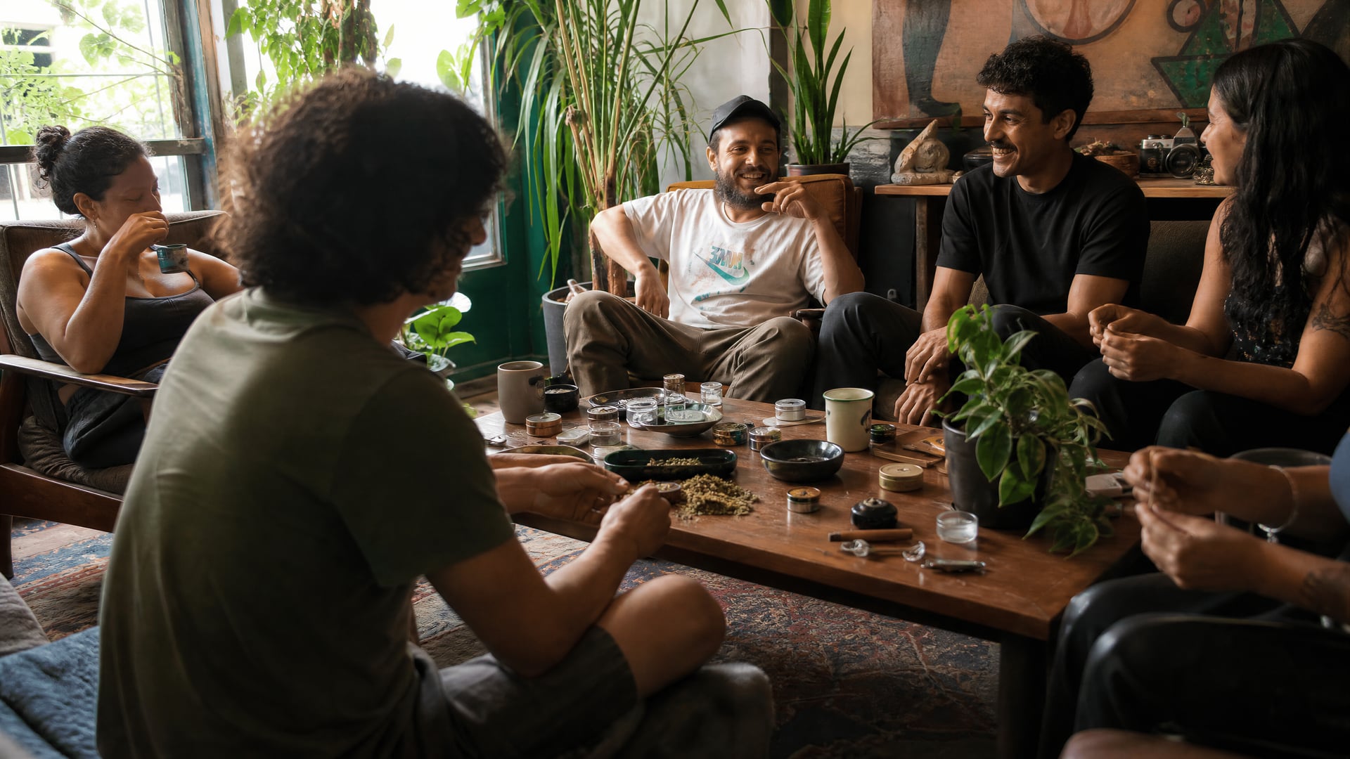 Members lounge in Colombia with kannabisz szociális klub seating and conversation