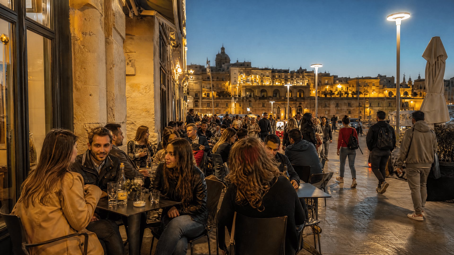 Valletta kávézó esti hangulata – Málta utcai élet és kannabisz szociális klub kultúra