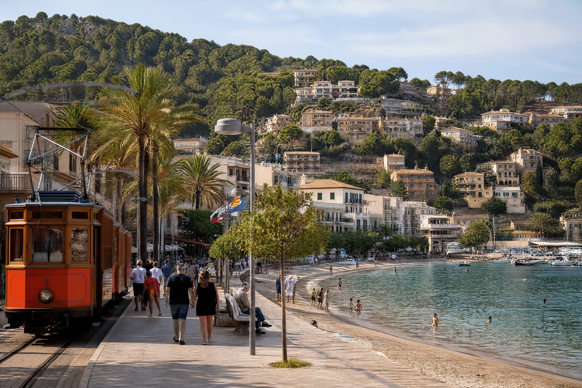 Port de Sóller waterfront with cannabis social club context and everyday promenade life