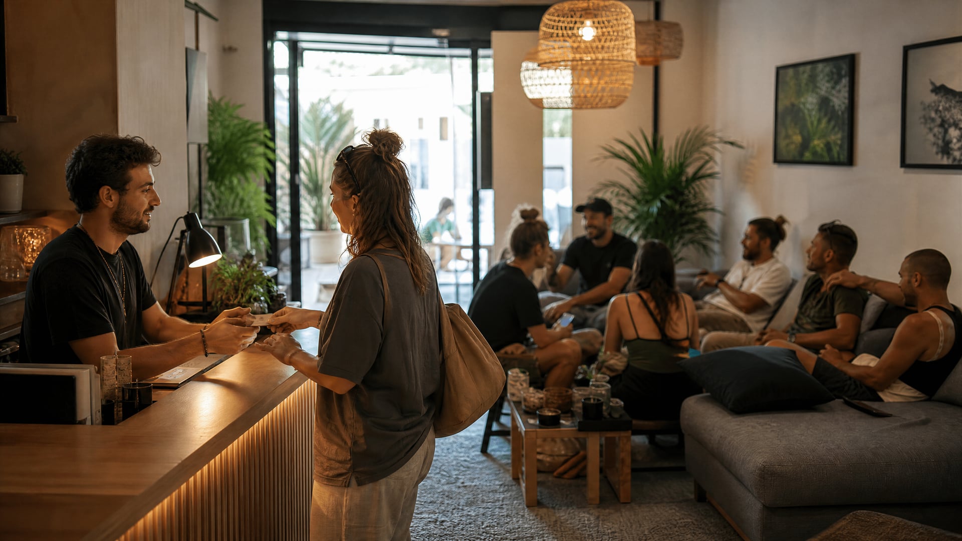Cala d'Or club reception with check-in desk and members-only lounge context