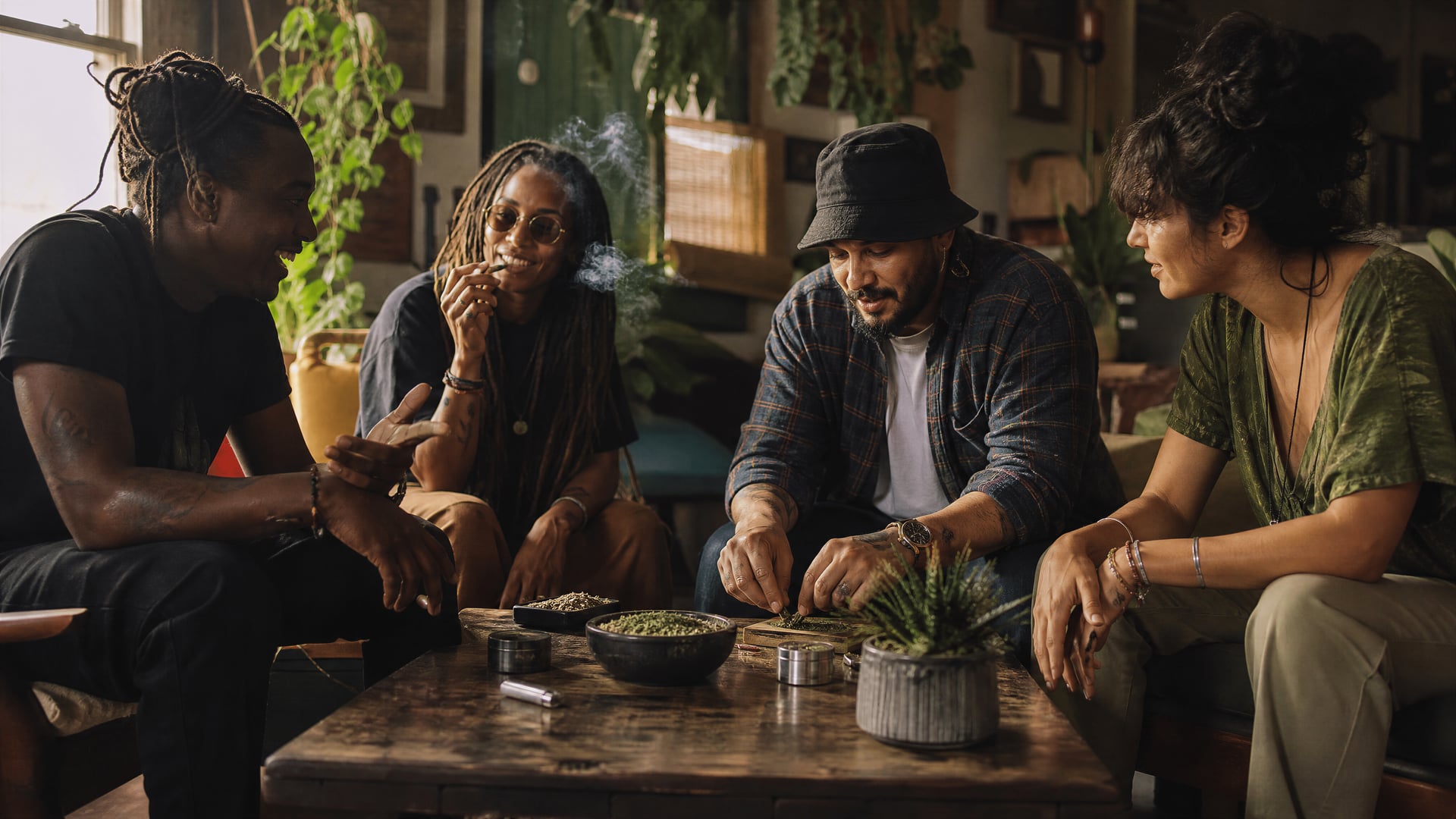 South Africa members-only lounge with sofas and social cannabis club conversation