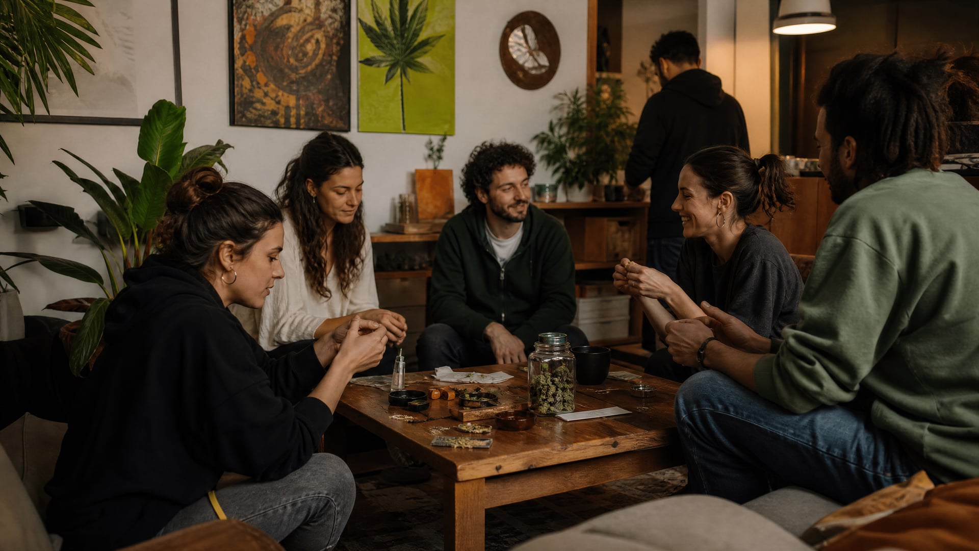 Catalonia cannabis social club reception desk with members and house rules