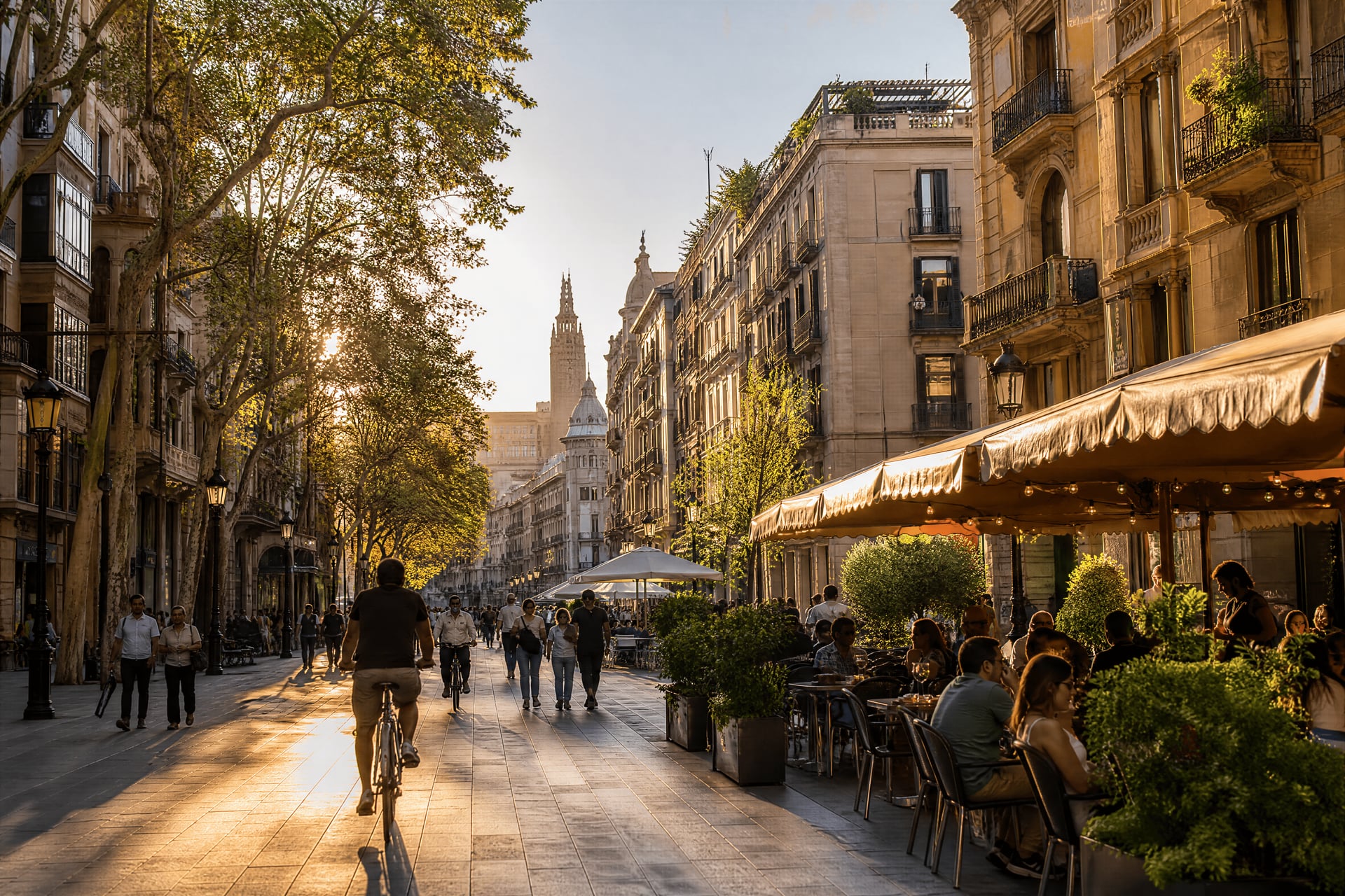 Catalonia streetscape with city life and cannabis social club context in view