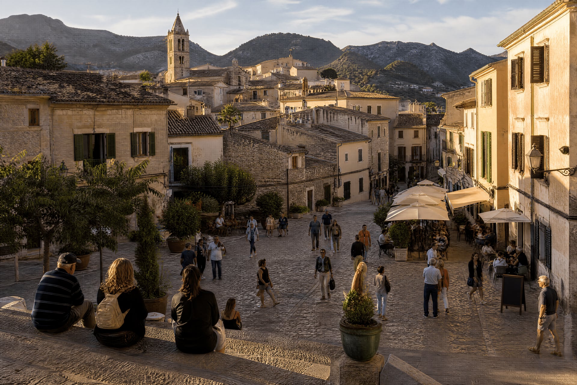 Pollença old town with cannabis social club guide context and local street life