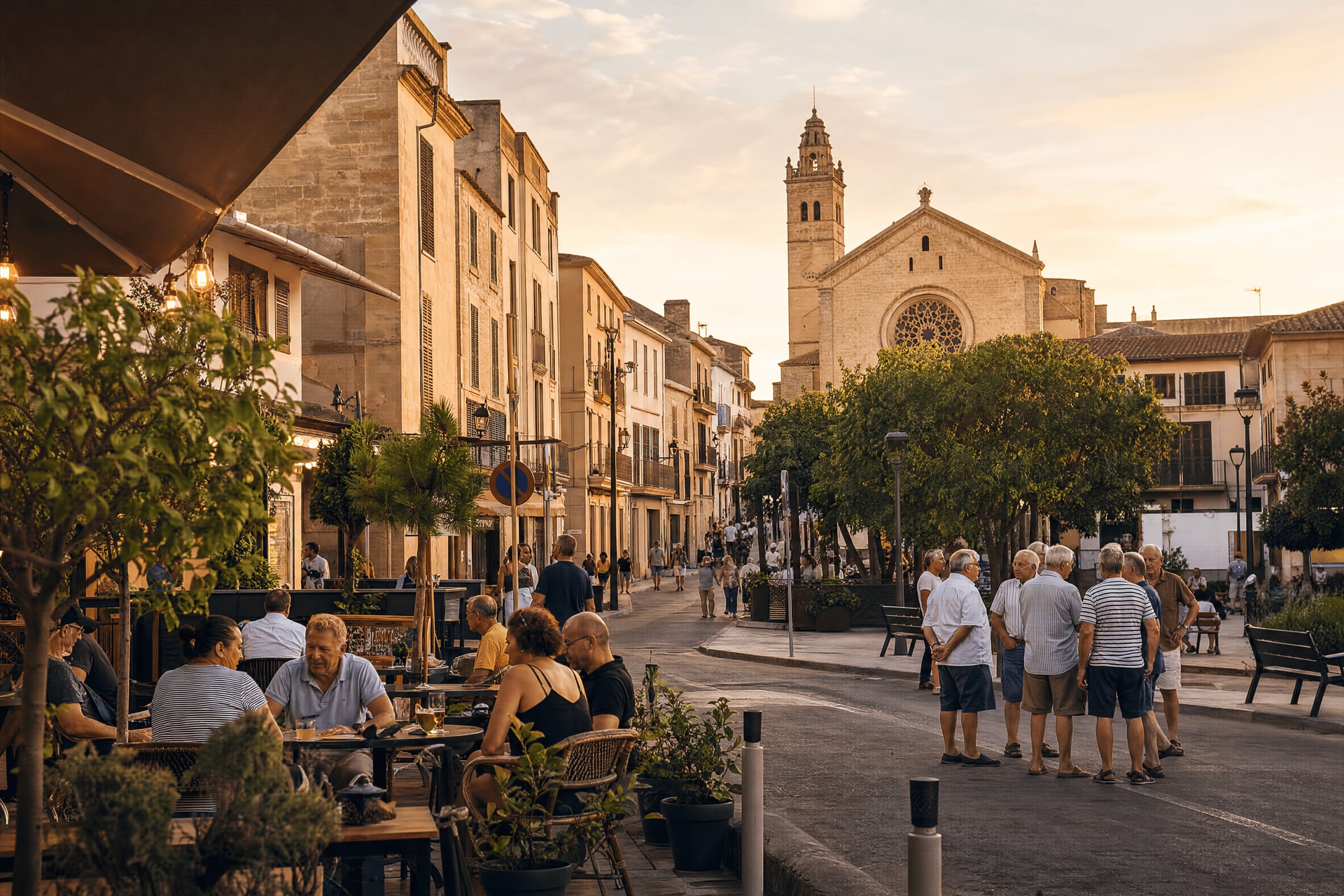 Historic Llucmajor street scene with cannabis social club context and everyday local life