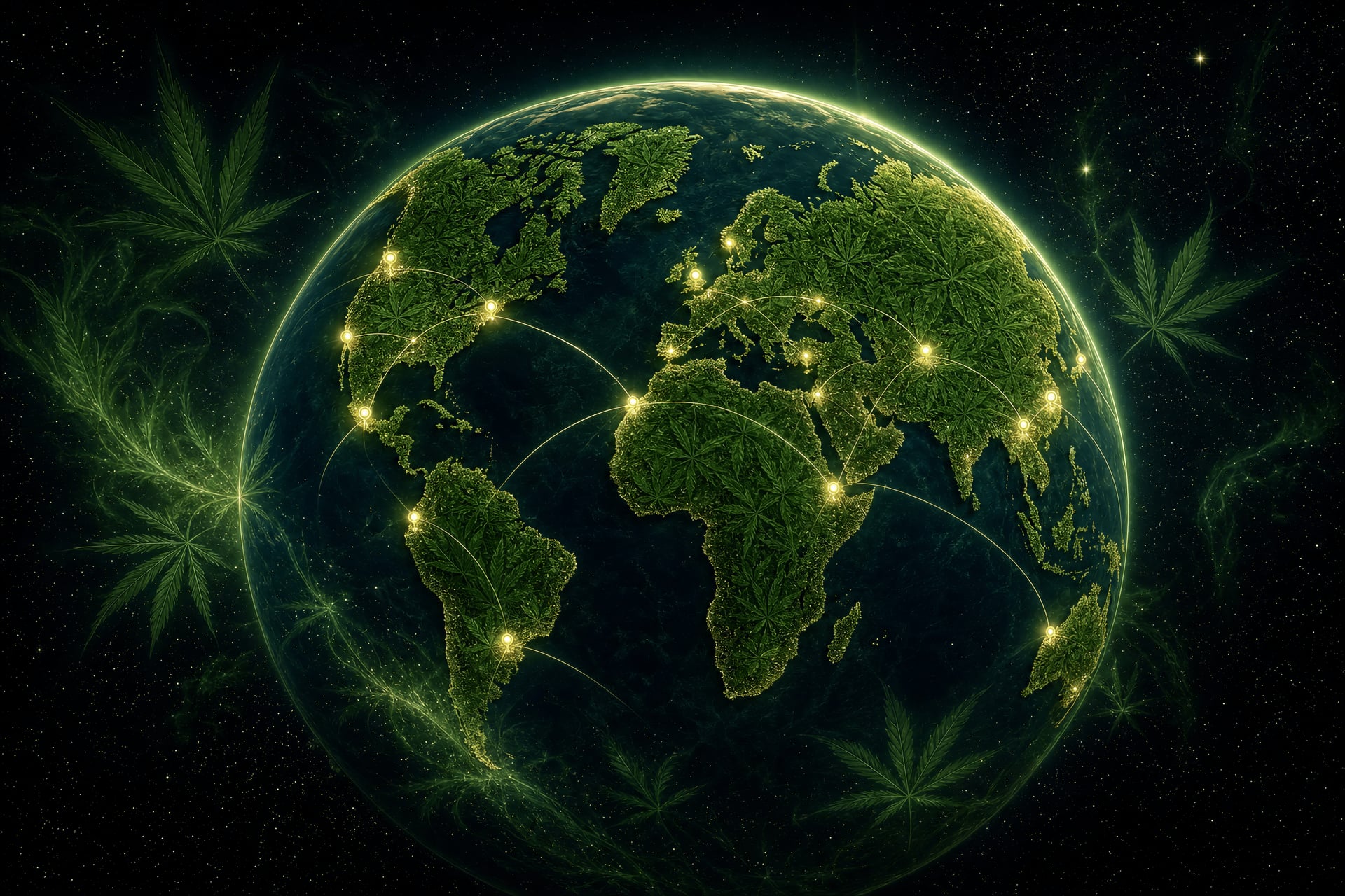 Mapa světa konopných scén, které Cannabivo mapuje, země po zemi