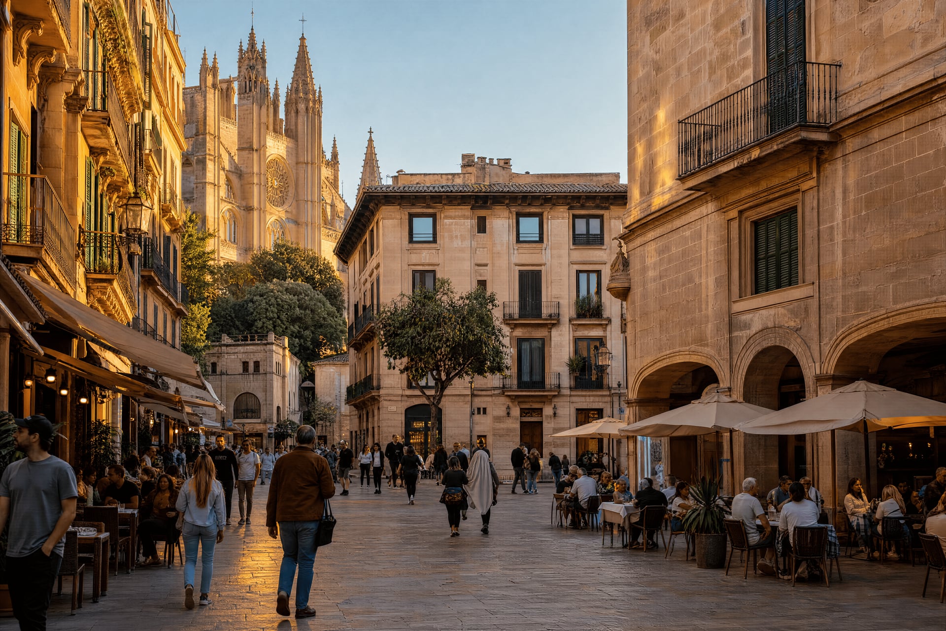 Palma old quarter street, Majorca cannabis social club scene and daily city life