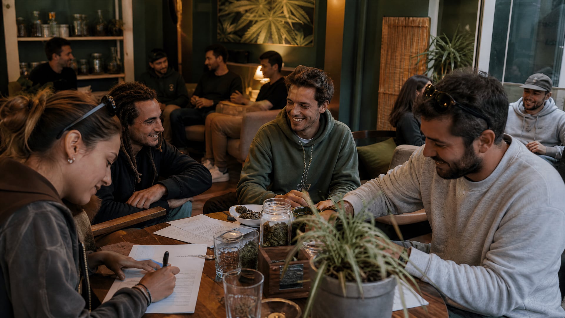 Members-only reception in Pollença cannabis social club with registration materials