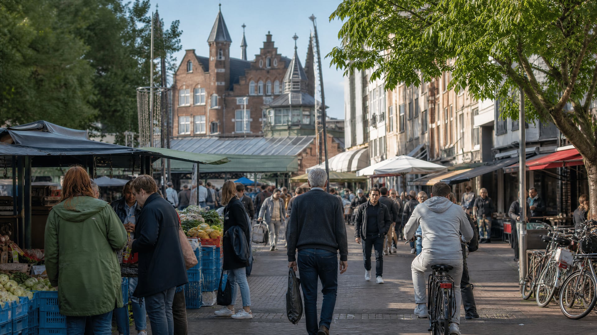 Neighborhood market street in Netherlands near local cannabis social club areas