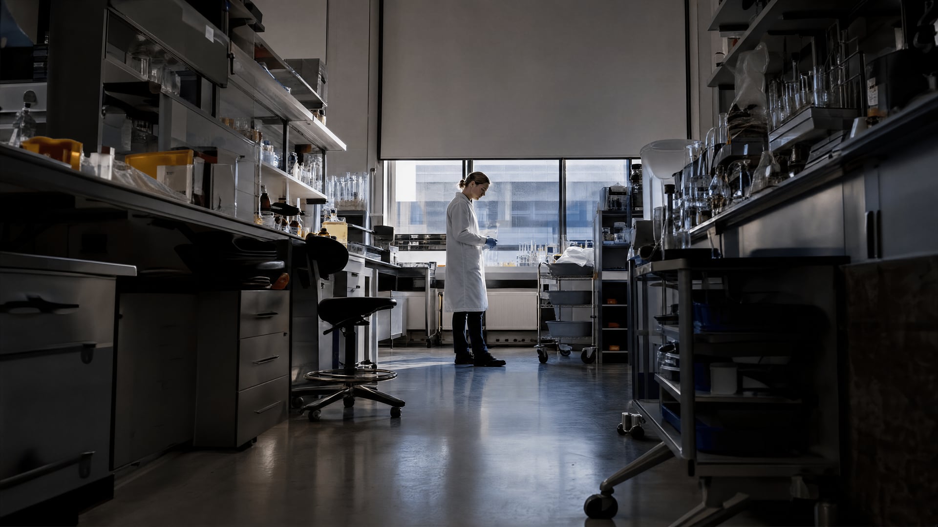 Researcher preparing MRX1 oral-solution trial materials at the University of Edinburgh pharmacy