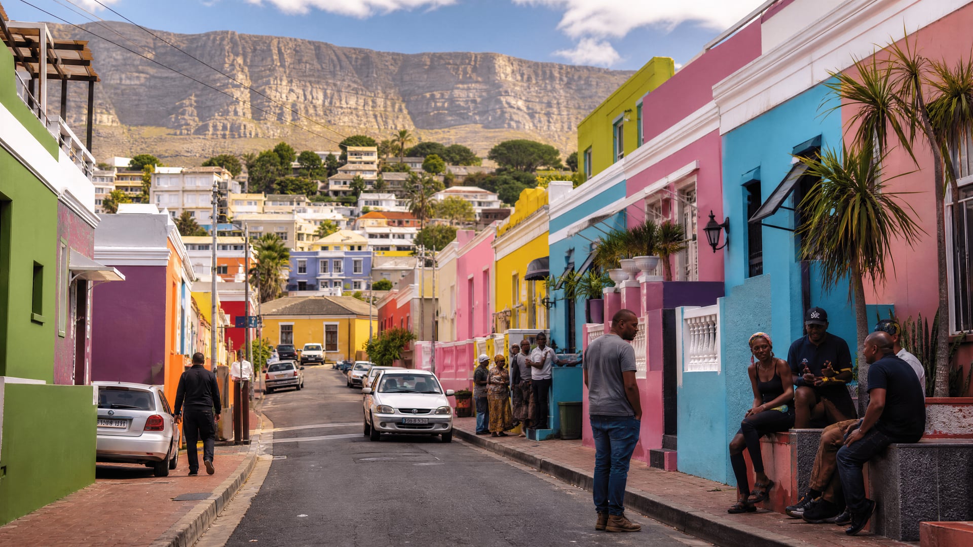South Africa Bo-Kaap street with colorful houses and everyday neighborhood life