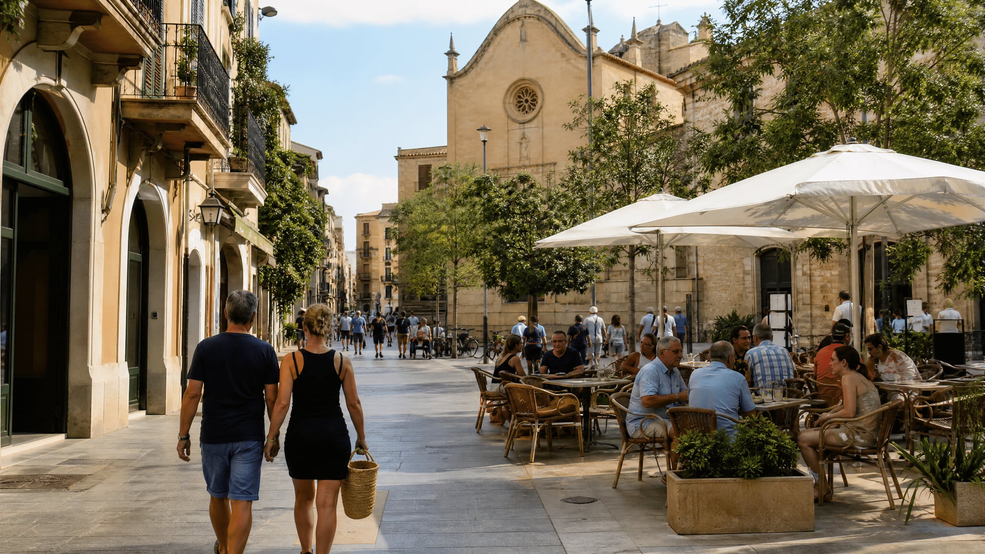 Historic Llucmajor streets with local life and cannabis social club neighbourhood context