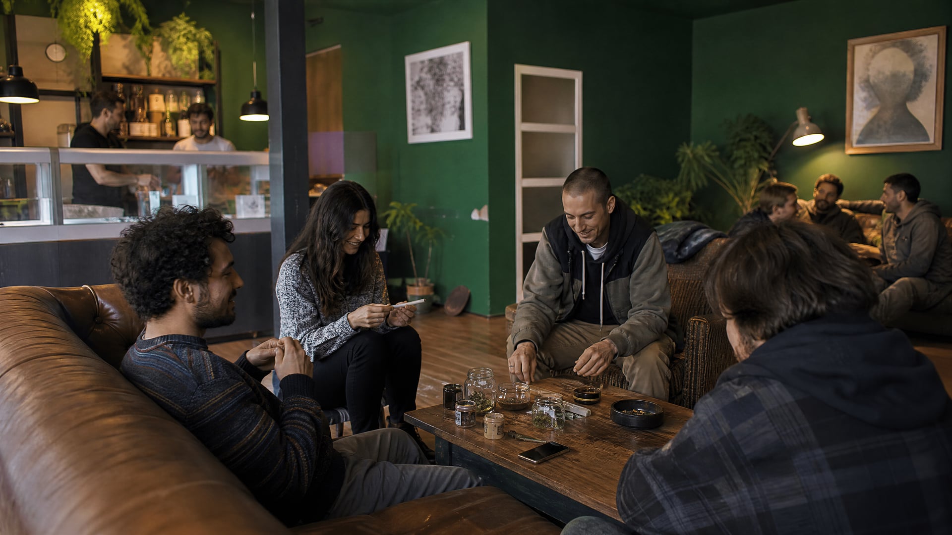 Quiet reception area in a Madrid cannabis social club members room