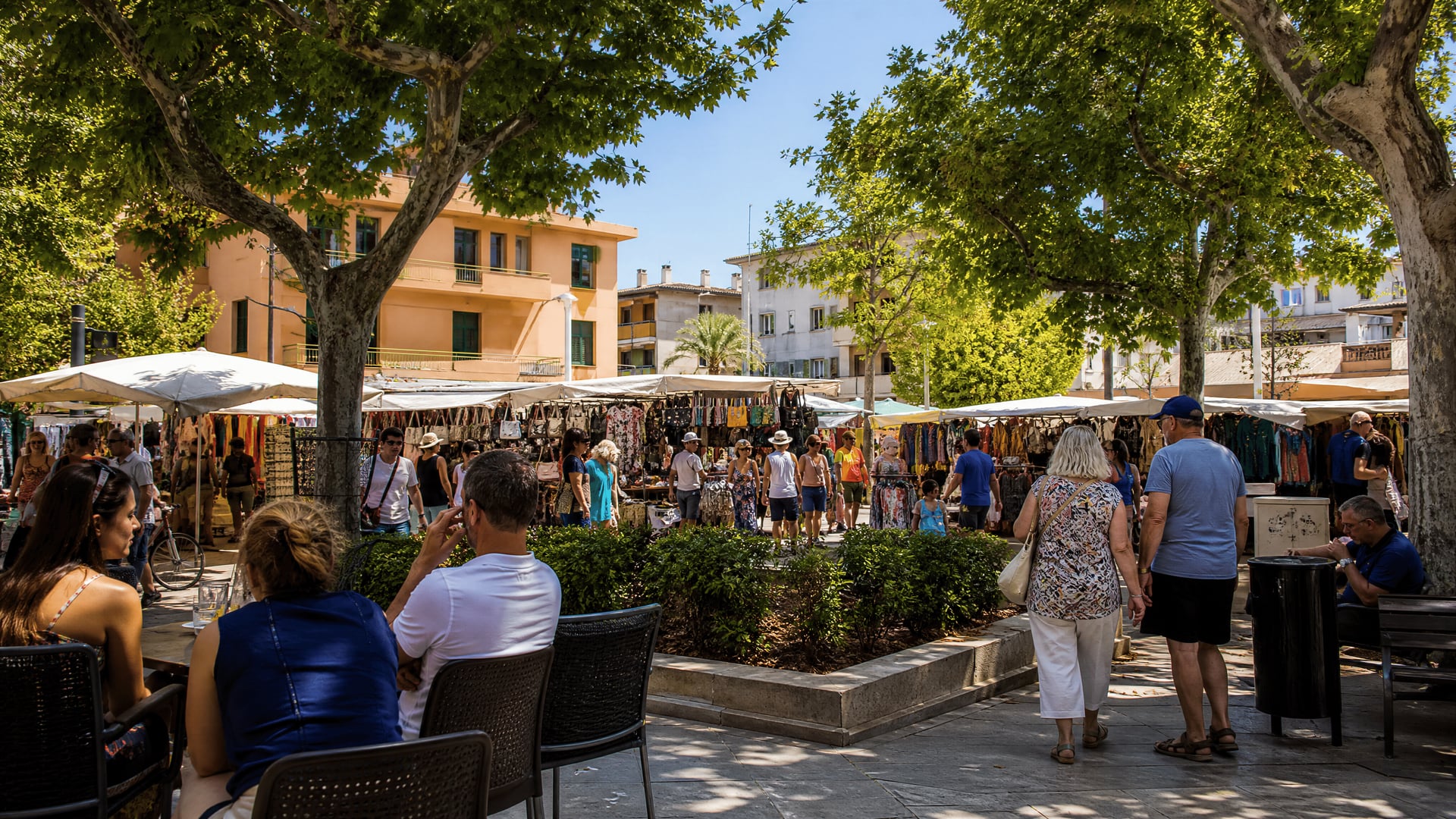 El Arenal Plaça Major market with everyday life near cannabis social clubs