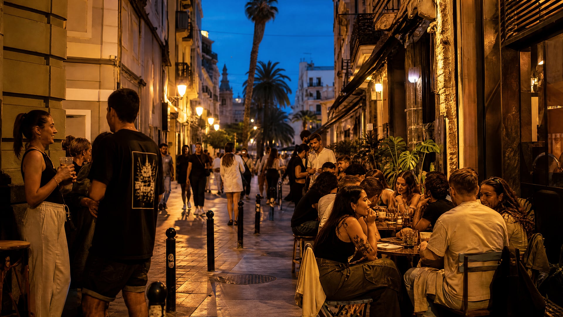 Ruzafa evening street life in Valencia beside cannabis social club neighbourhood culture