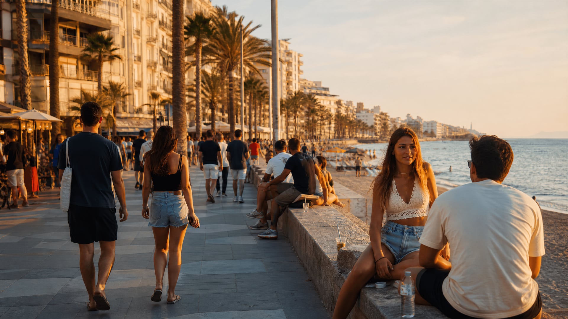 El Arenal waterfront promenade with locals near cannabis social club areas