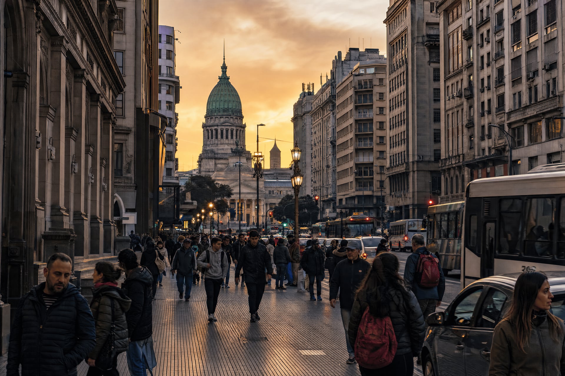 Evening Argentina street scene framing cannabis social club culture in the city