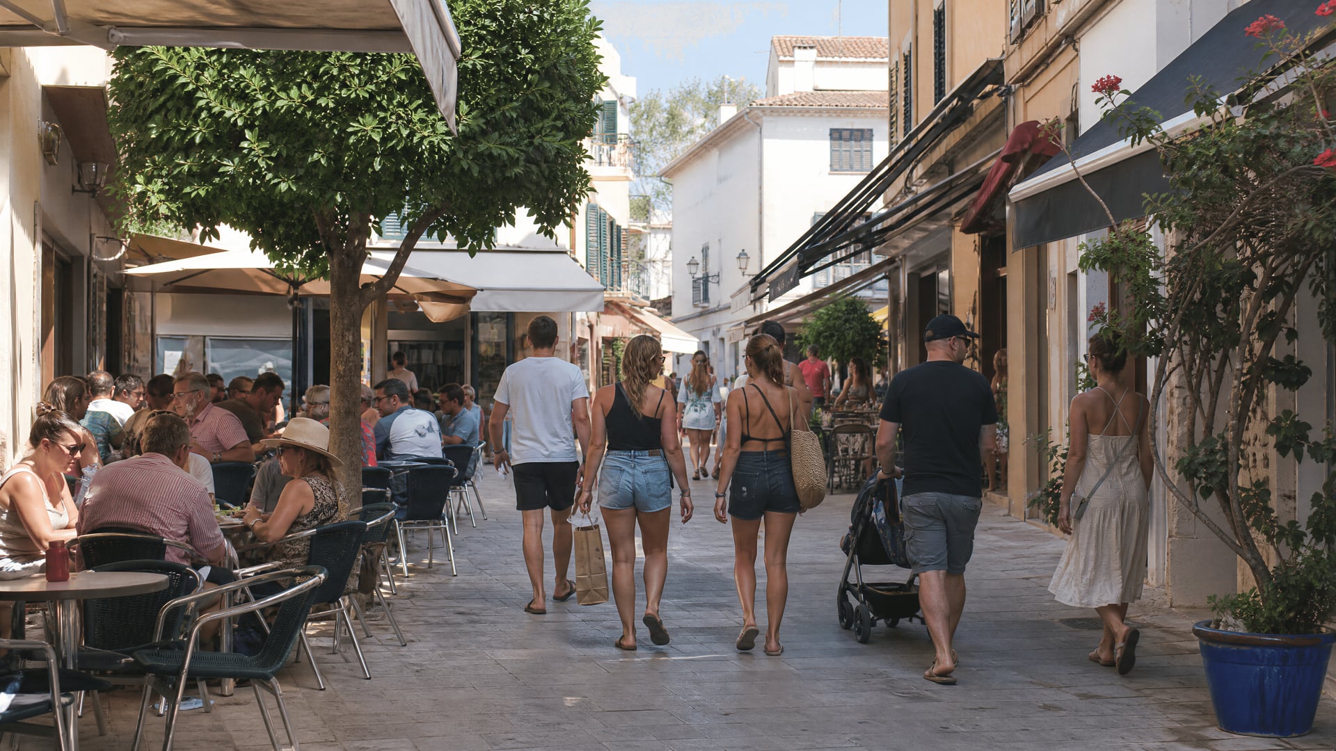 Quiet Alcúdia street near Playa de Alcúdia with everyday neighbourhood life