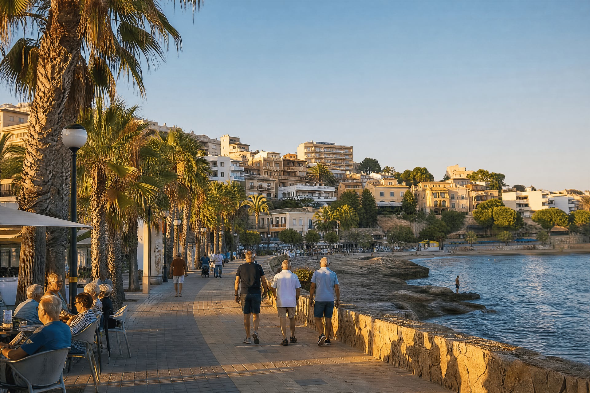 Santa Ponsa waterfront scene for cannabis social club guide, with local life and promenade