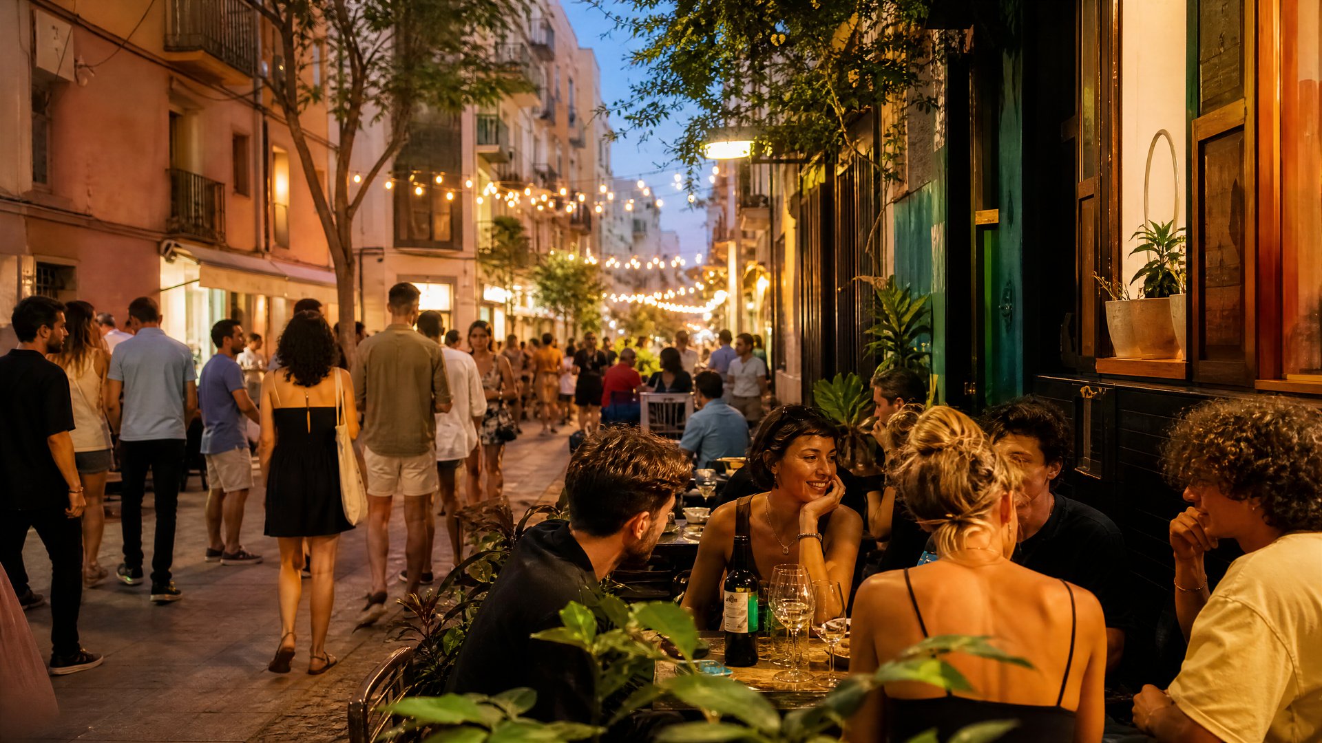 Santa Catalina evening, Majorca street life near cannabis social club neighborhoods