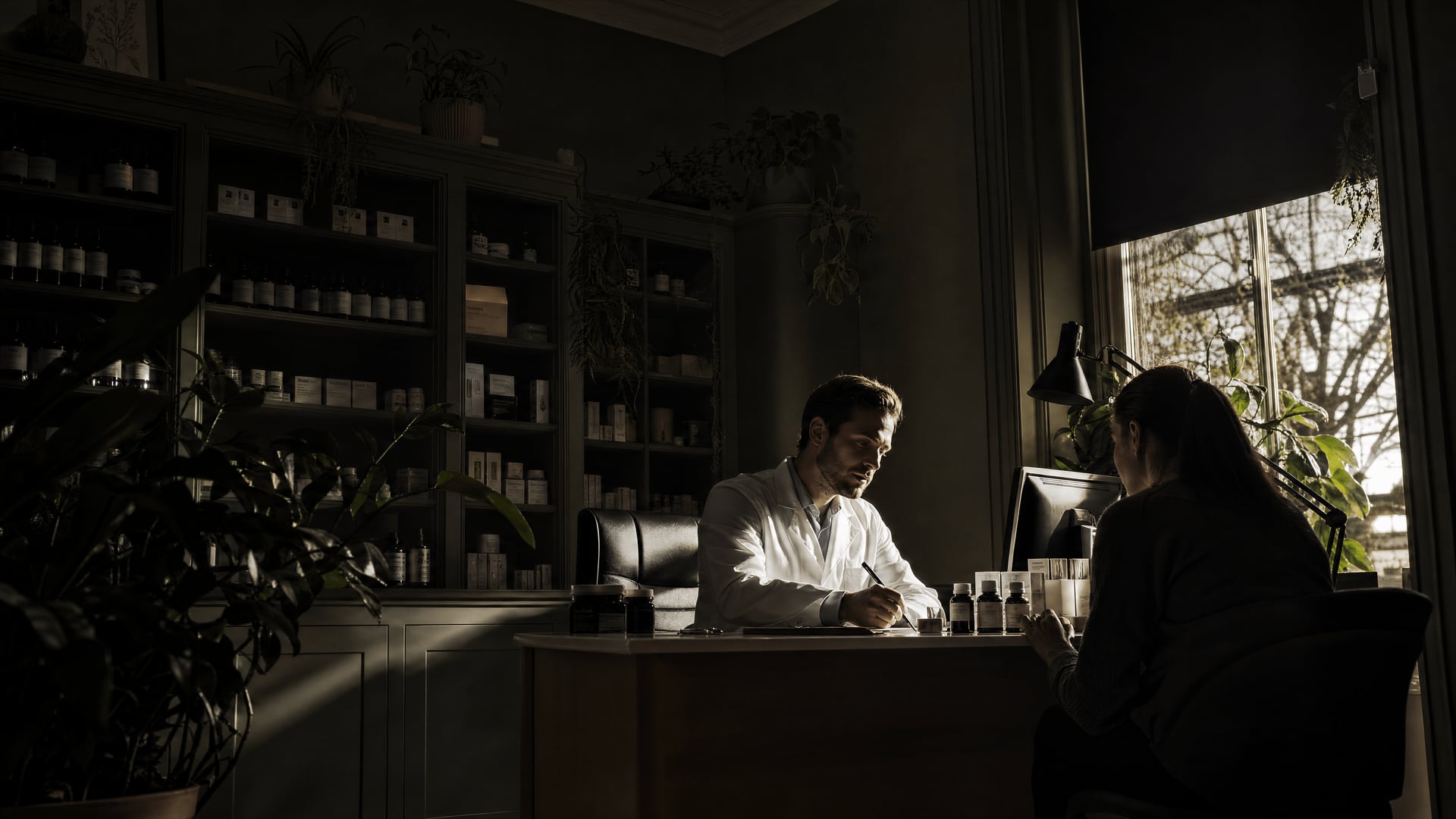 UK medical cannabis clinic desk with patient forms and pharmacy records