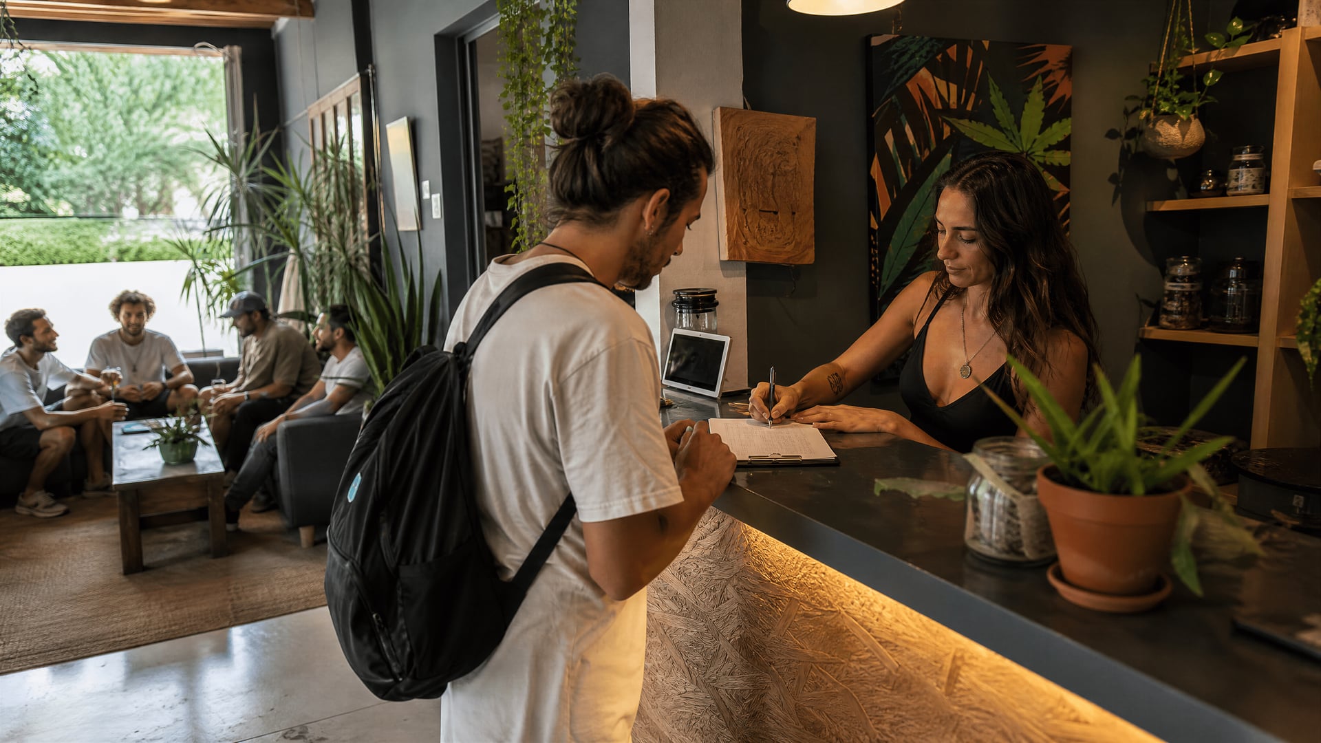 Llucmajor cannabis social club reception with check-in and members-only registration area