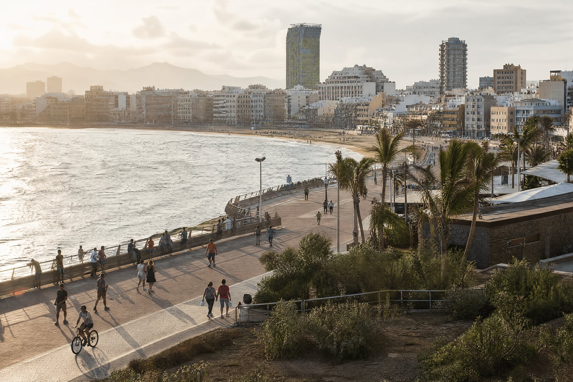Las Canteras waterfront in Las Palmas de Gran Canaria with cannabis social club context