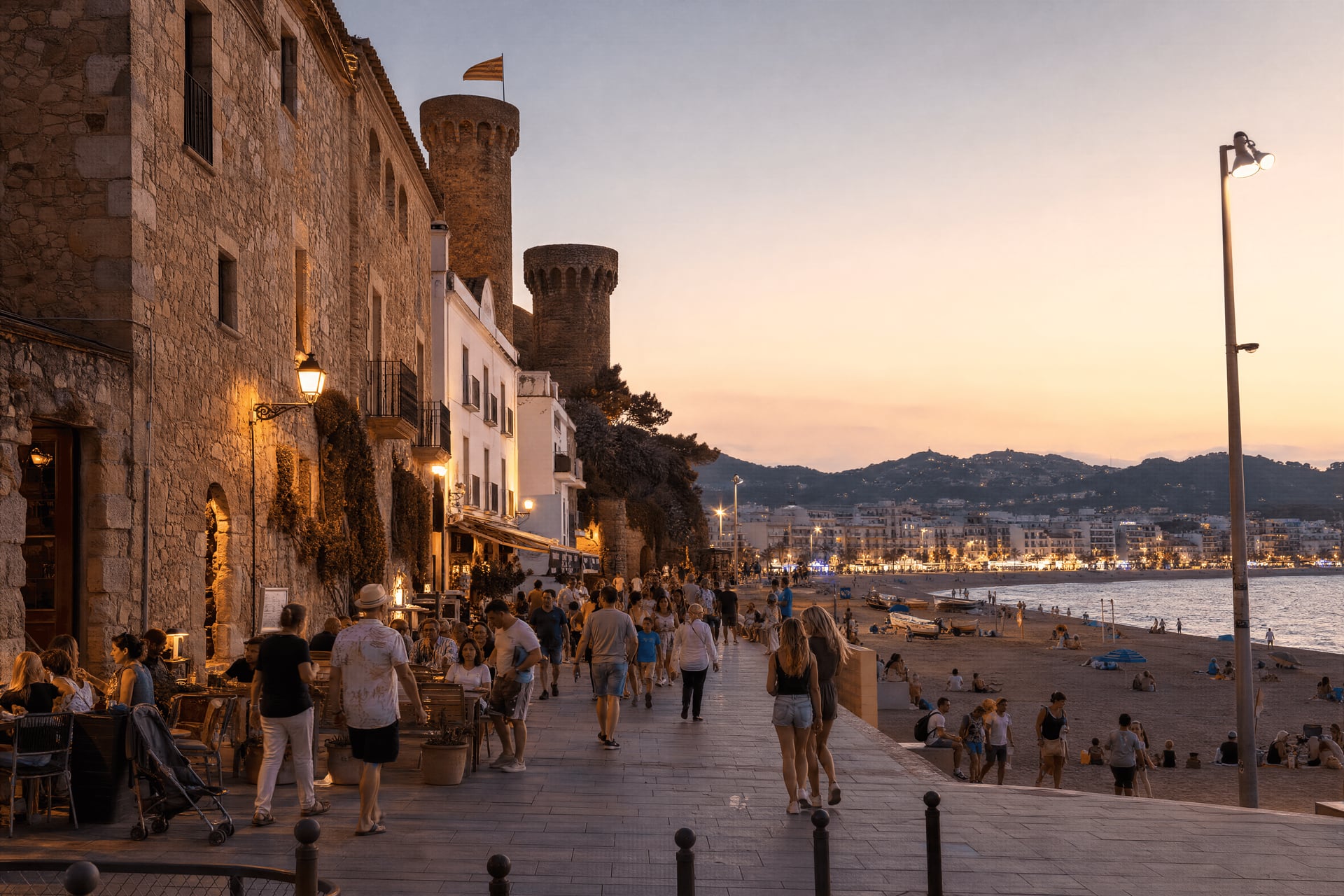 Evening street in Lloret de Mar old town near cannabis club neighborhoods
