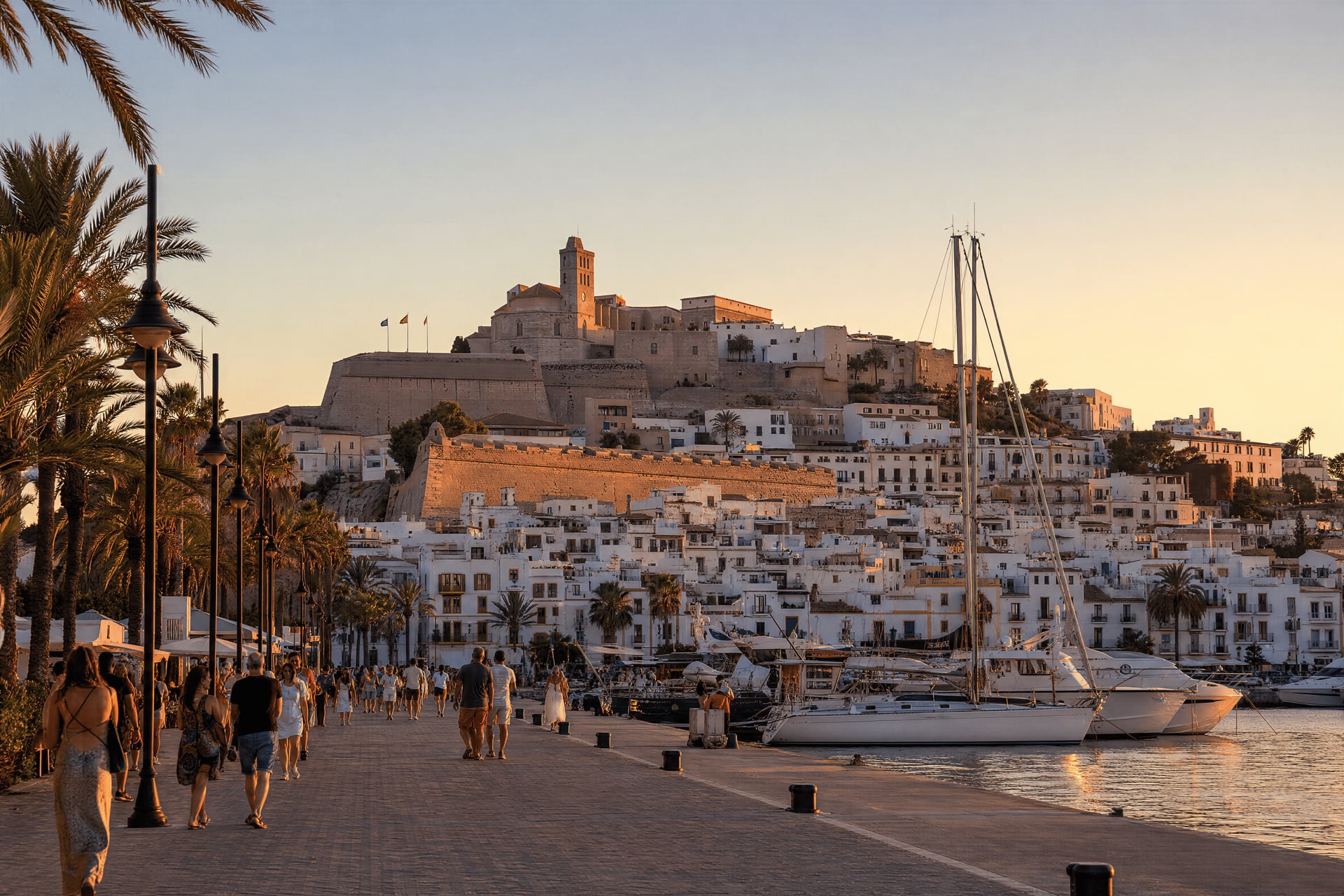 Dalt Vila skyline over Eivissa waterfront, cannabis social club guide context
