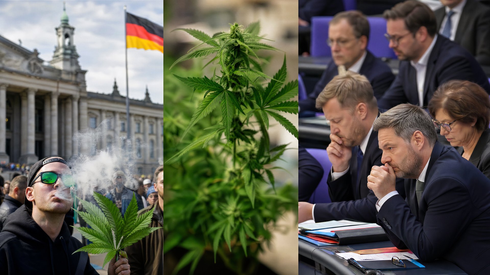 Illustration eines deutschen Regierungsgebäudes mit juristischen Akten und politischen Karten