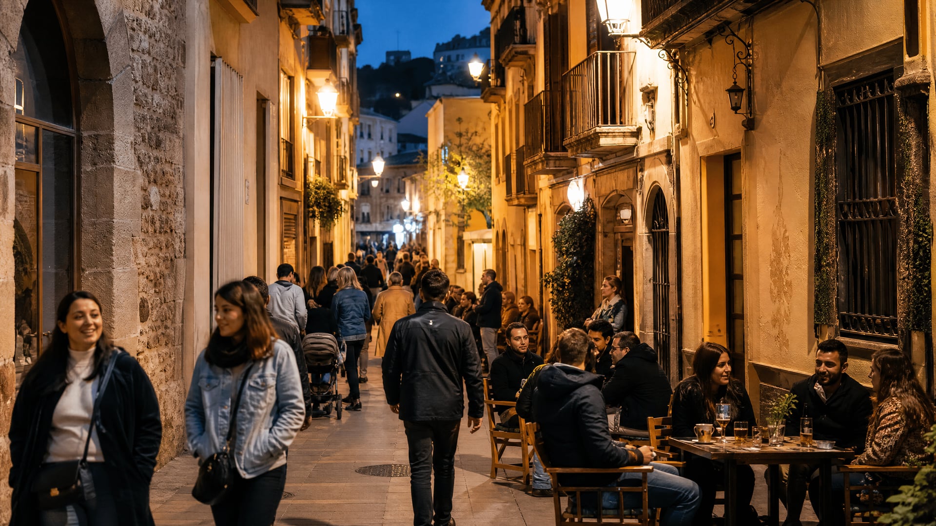 Lloret de Mar old town evening street near cannabis club neighborhoods