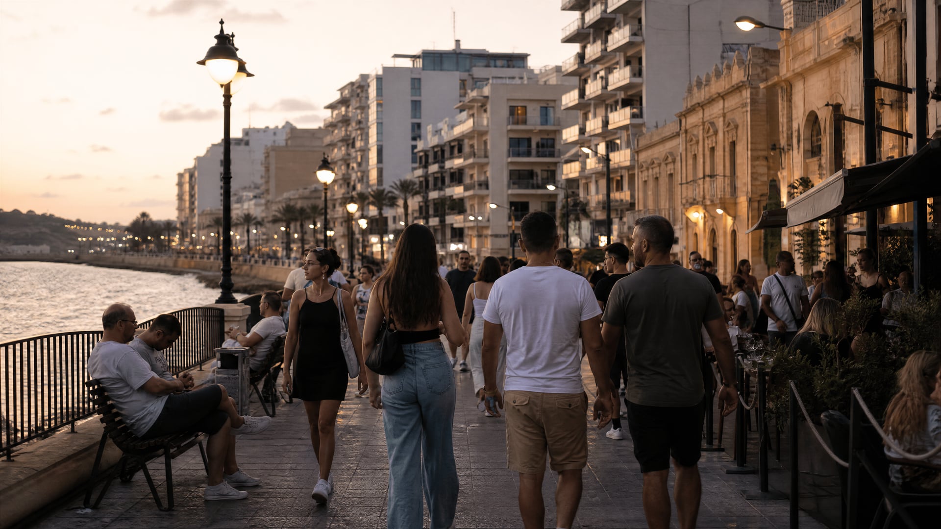 Sliema vízpart – Málta lakosai, esti séta és kannabisz klub kontextus
