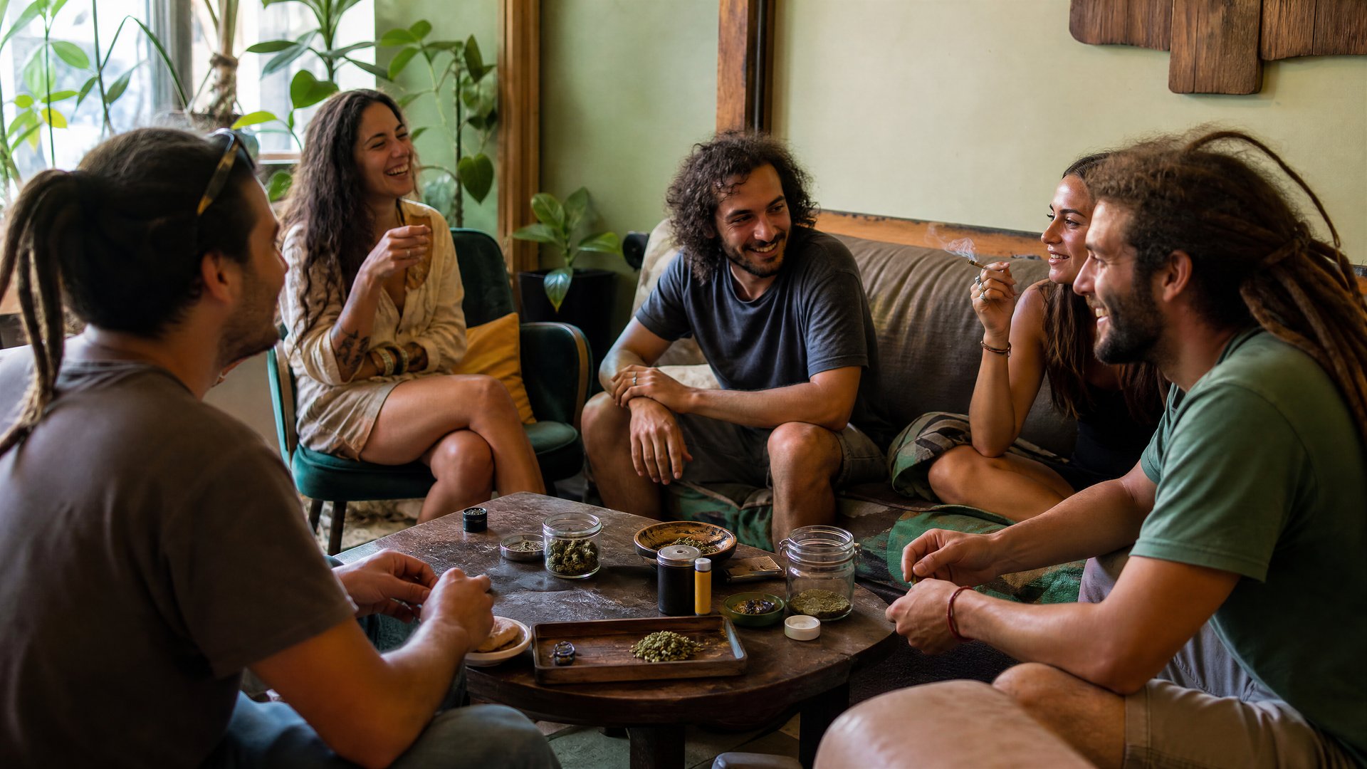 Members lounge in Palma, Majorca cannabis social club with sofas and low tables