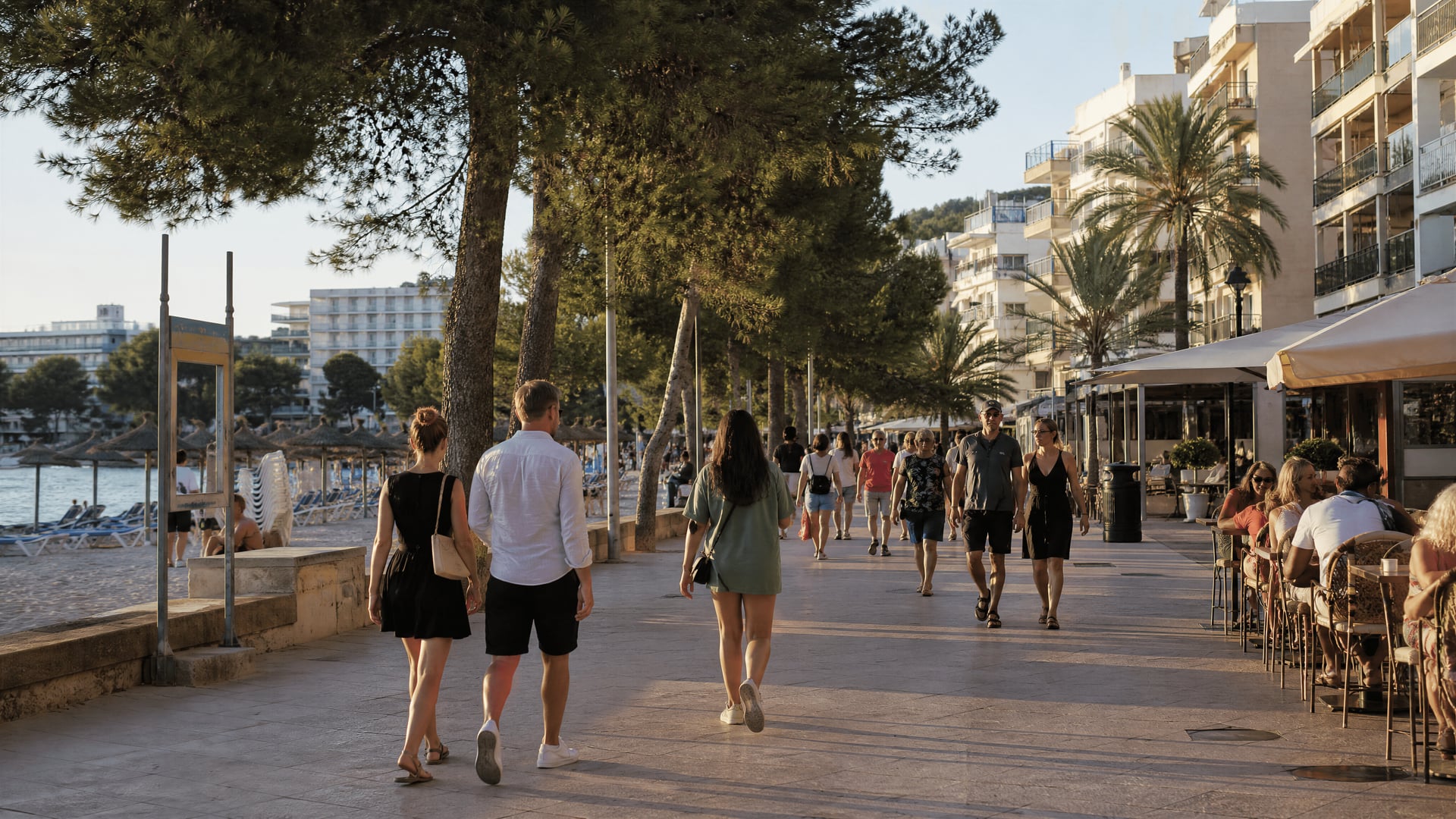 Palmanova promenade linking beachfront neighborhoods and cannabis social club district life