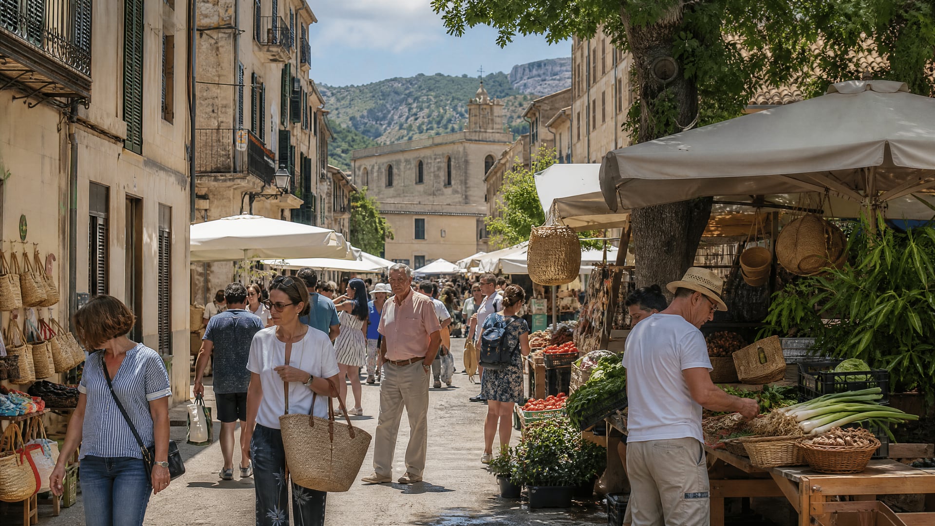 Pollença market street with local life and cannabis social club directory context