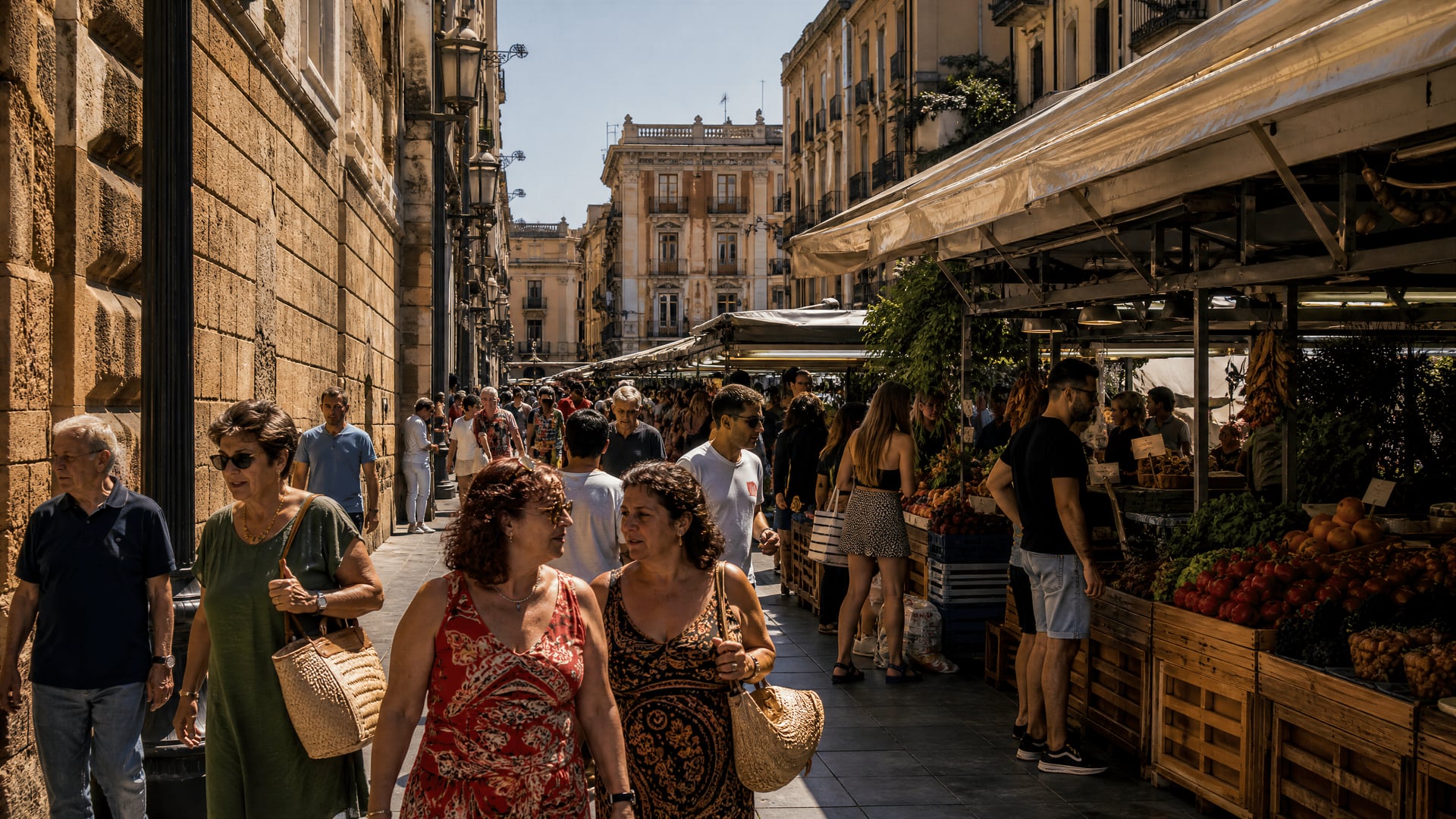 Calle del mercado de Tarragona con cafeterías, locales y contexto cotidiano de club social de cannabis
