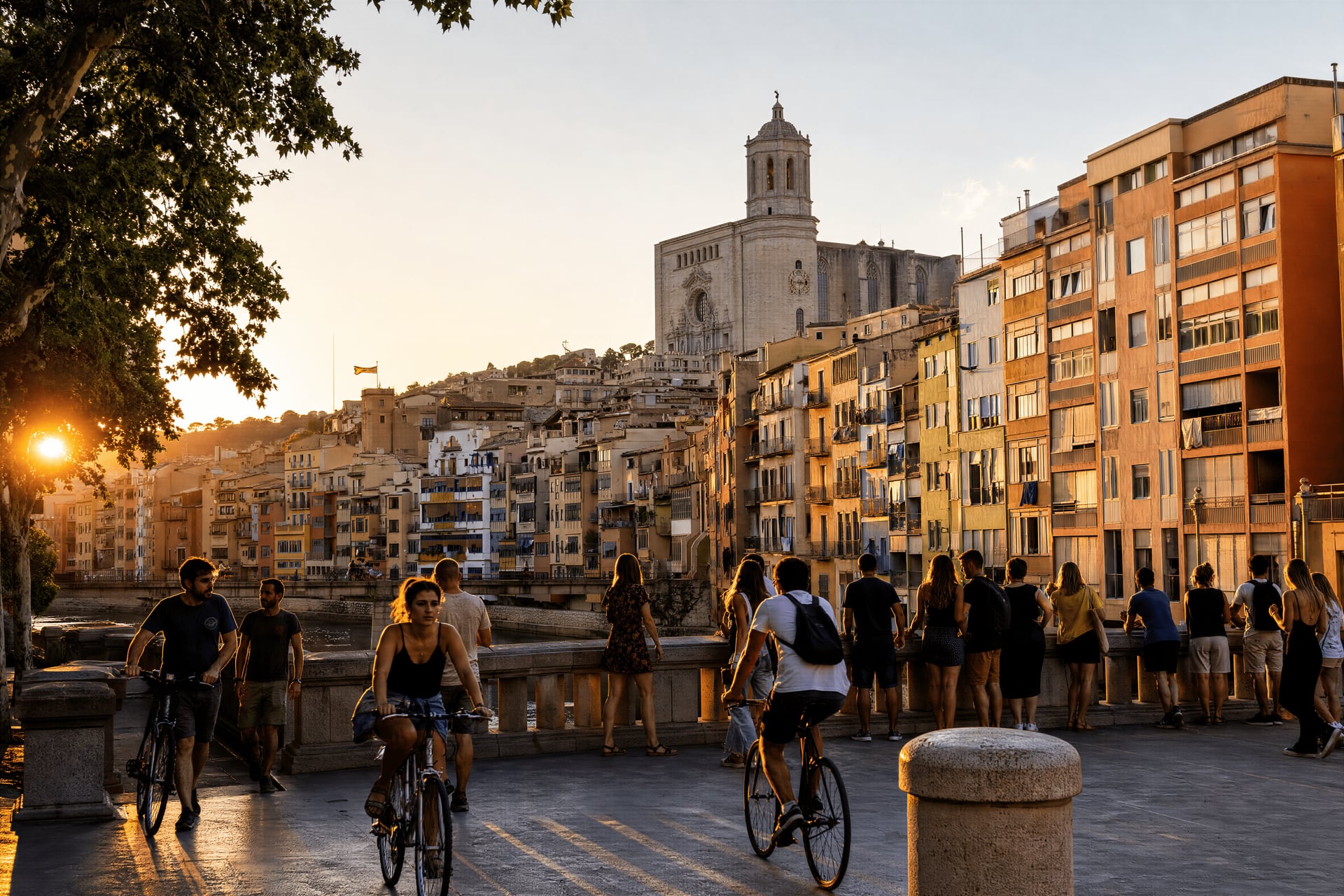 Girona skyline and bridges framing cannabis social club city context