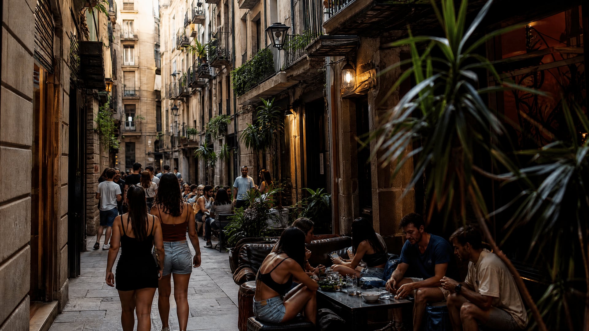 Ciutat Vella street life in Catalonia near dense cannabis club neighborhoods