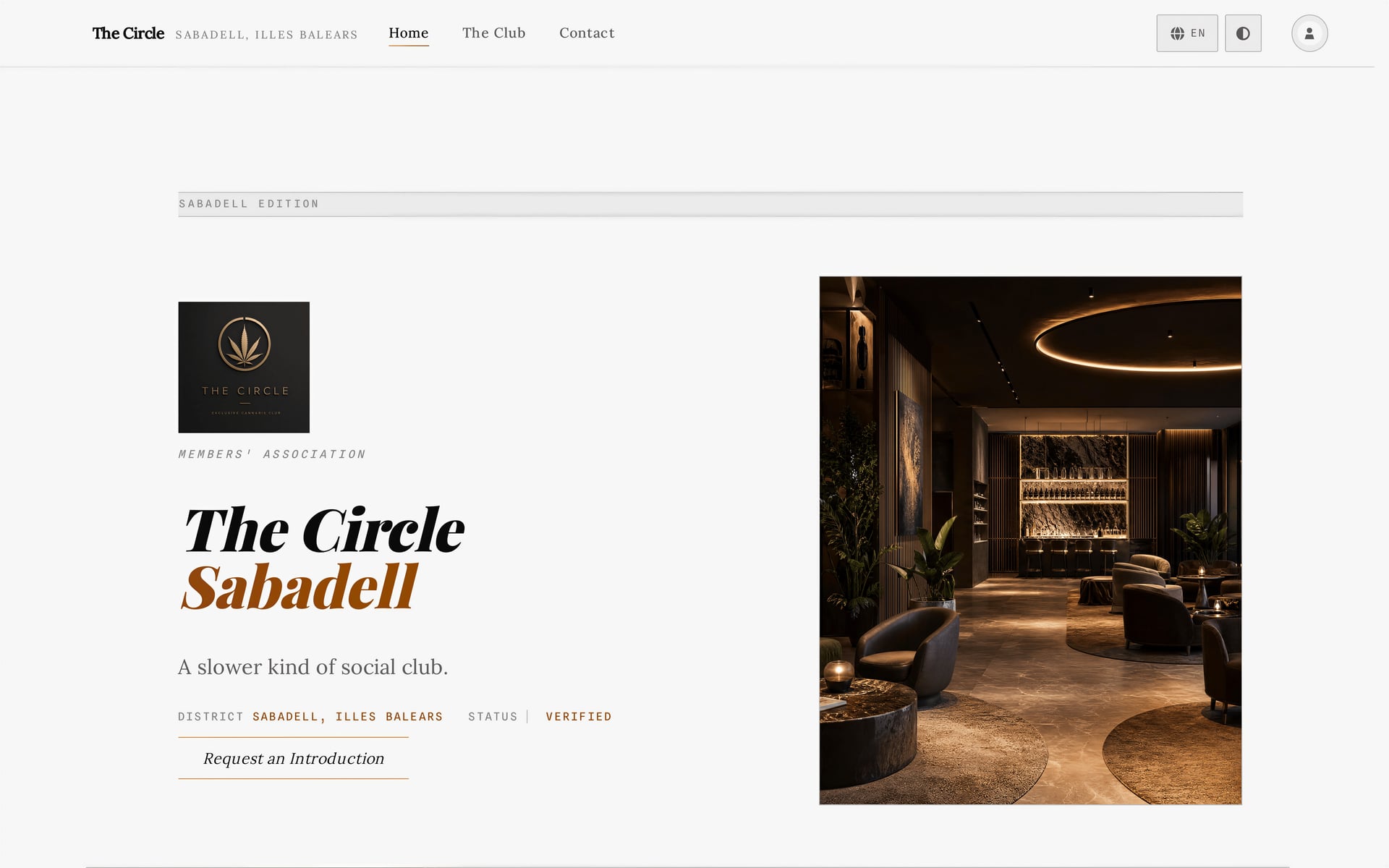 A Cannabis Social Club homepage rendered on its own subdomain, Broadsheet editorial layout.
