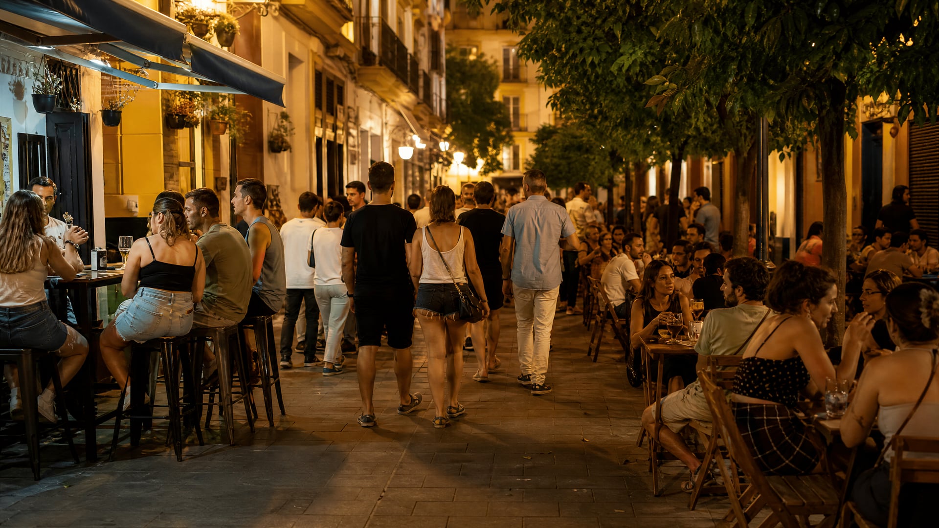 Seville old-town nightlife with social clubs and street-level evening culture