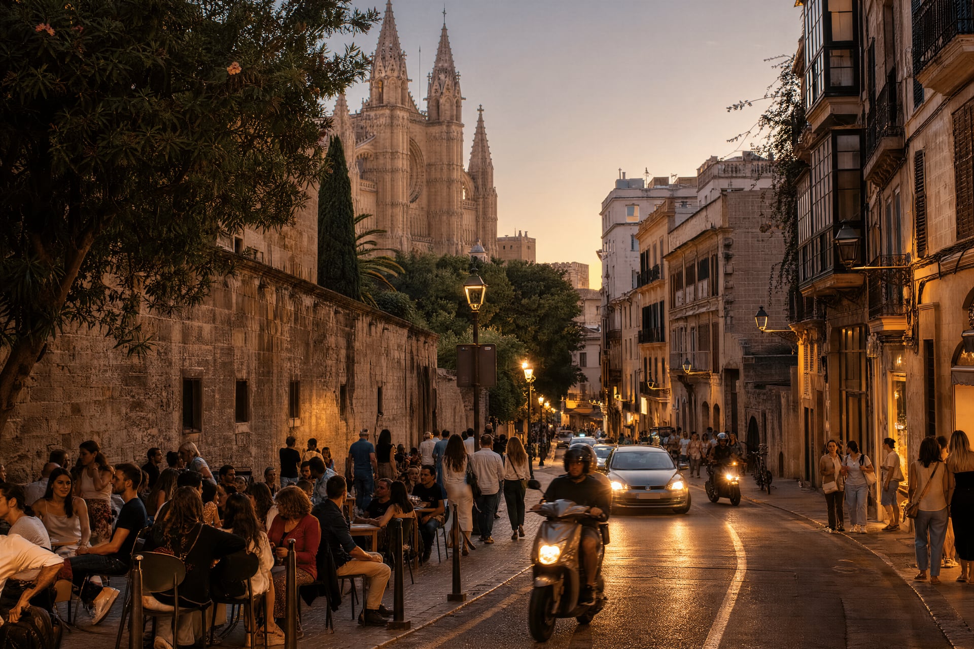 Evening streets in Palma de Mallorca near cannabis social club neighborhoods